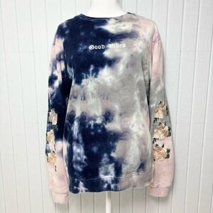 Blind Rooster "Good Vibes" Tie Dye‎ Embroidered Rose Sleeves Sweatshirt Size L